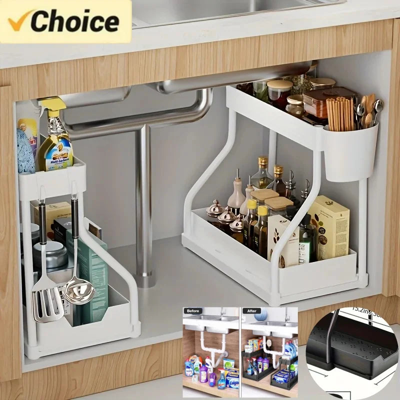 Organizador de 2 niveles extraíble para cocina y baño