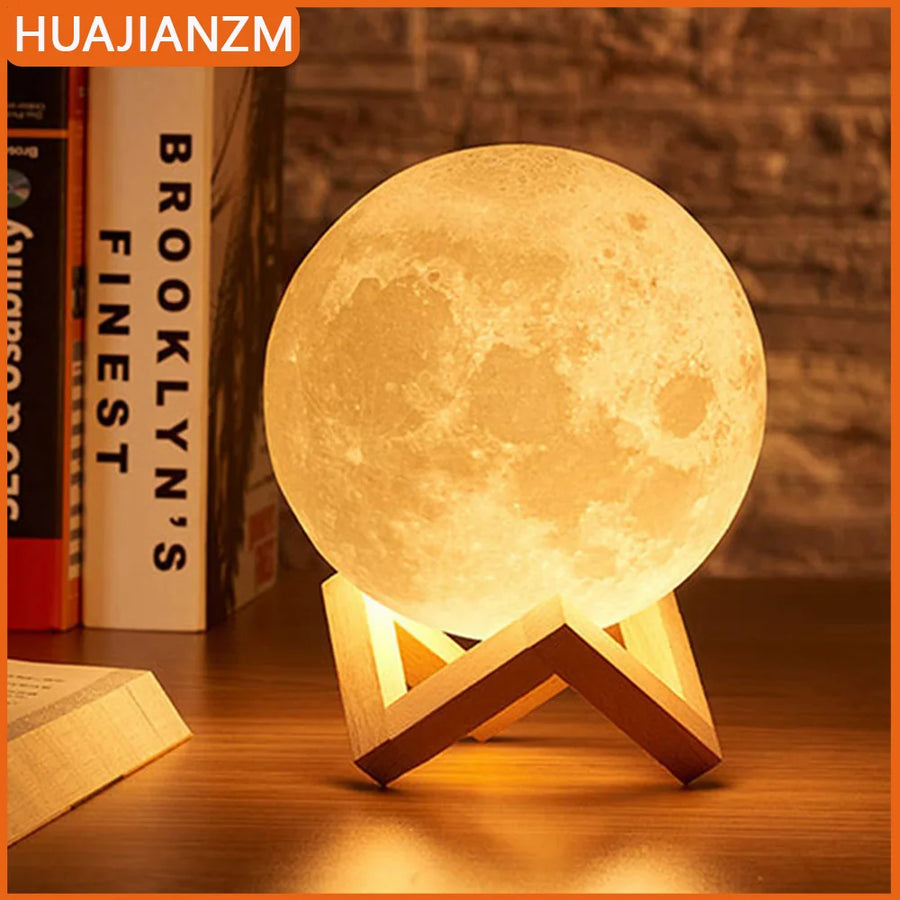 Lámpara Luna LED Recargable con Soporte Estrellado